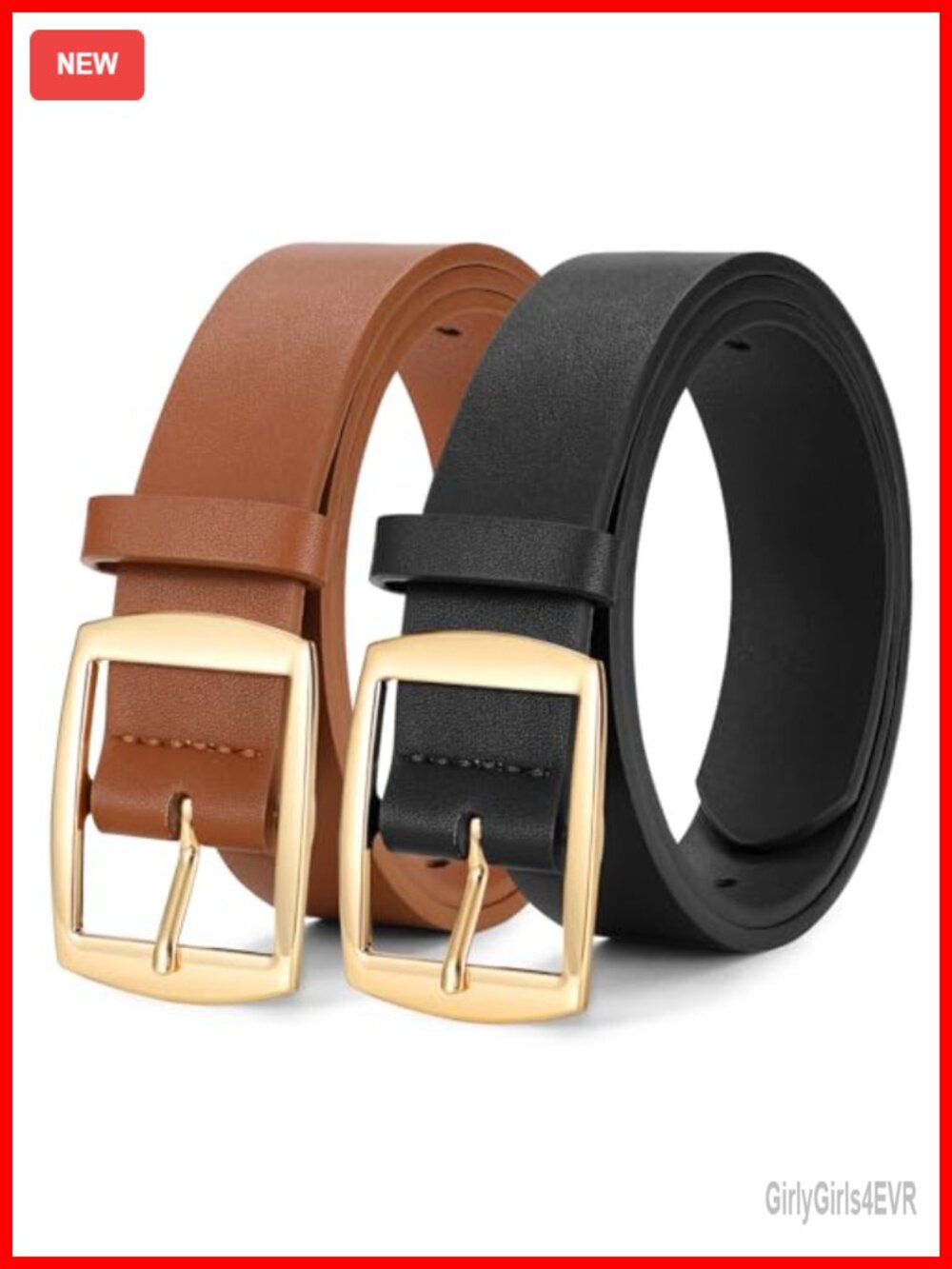 2 Pack Women PU Leather Belts Gold Pin Buckle Fashion Waistband